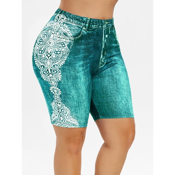 Además impresión tribal Tamaño de imitación de pantalones cortos de mezclilla Rosegal Pantalones cortos de talla grande