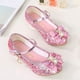 thumbnail image 2 of Zapatos de baile para niñas con tacón bajo y lentejuelas, con lazo (rosa, talla 27), 2 of 7