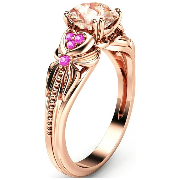 Rose Gold Morganite Engagement Ring Heart Shaped With Pink Sapphire