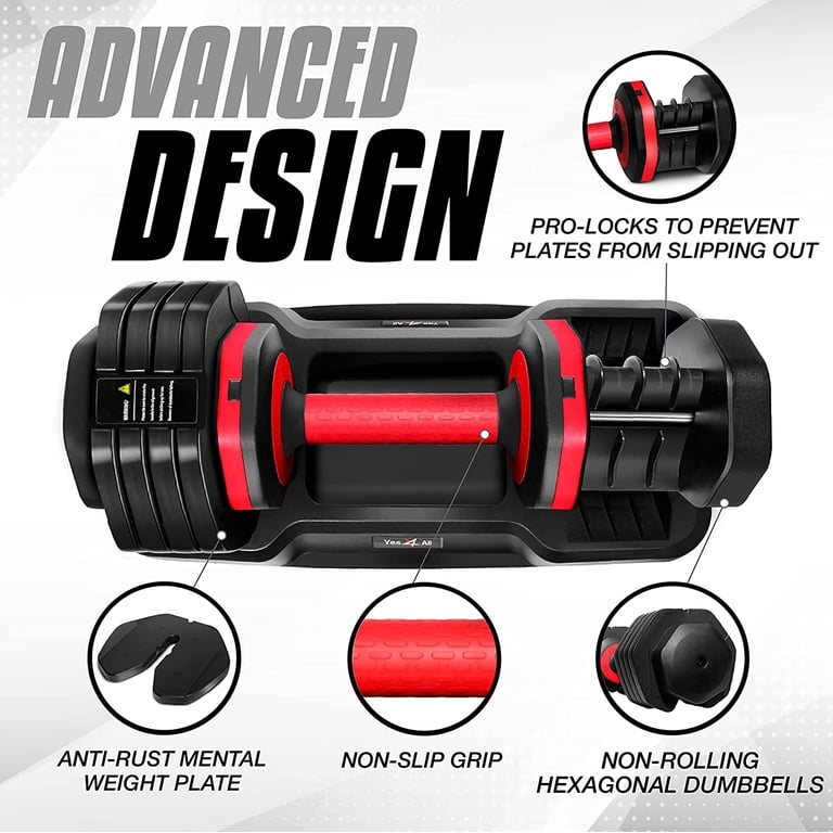 Yes4All Adjustable Dumbbell Set 15-55lbs Steel Grip Gym Workout