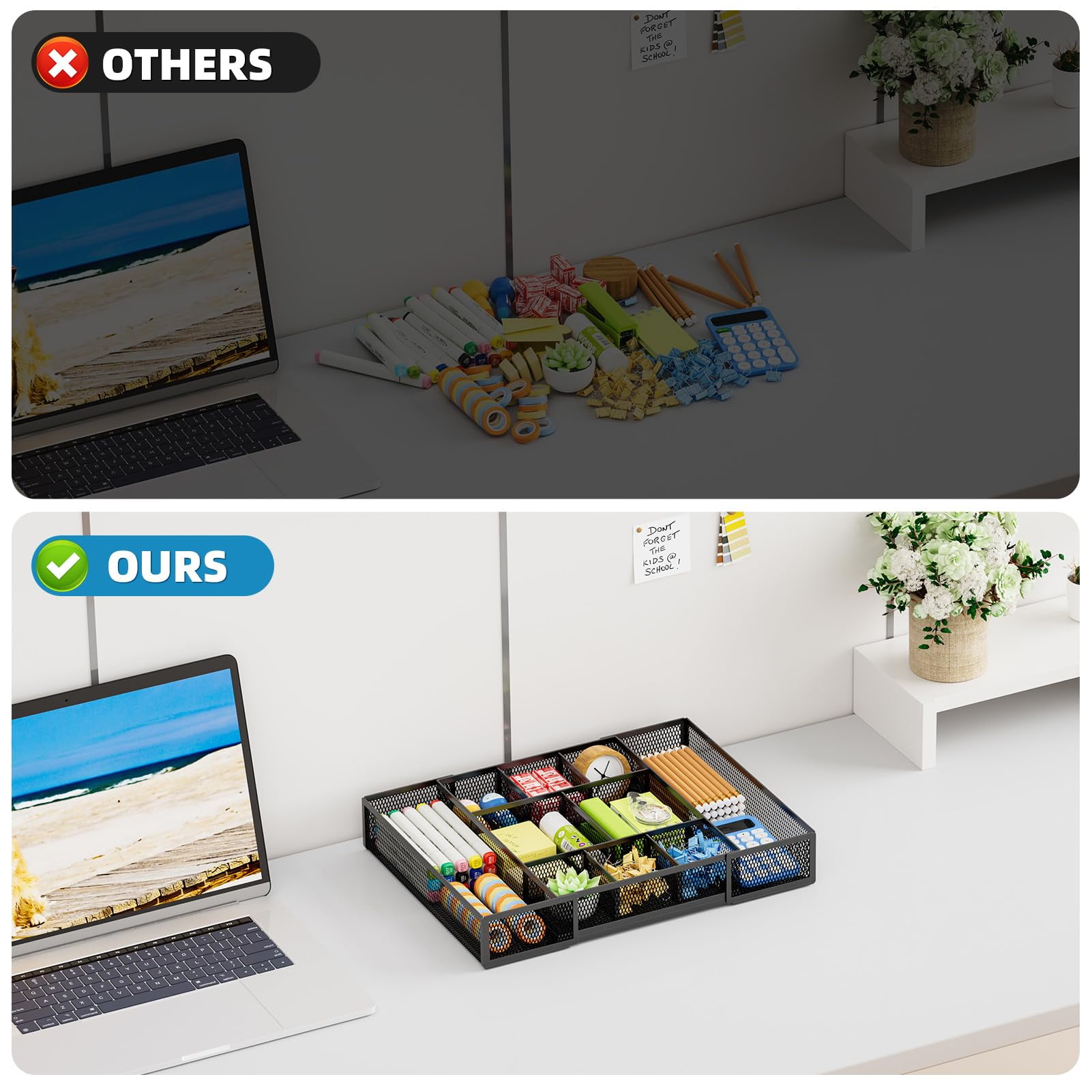 Marbrasse Expandable Desk Drawer Organizer, Mesh Drawer Organizer Tray with 10 Adjustable Compartments, Desk Organizers and Accessories