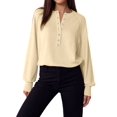 thumbnail image 3 of Women Henley Neck Half Button Drop Shoulder Loose Long Sleeve Knit Pullover Sweater Color XL, 3 of 9