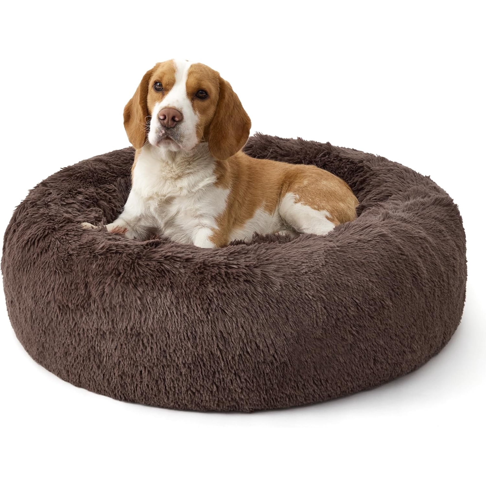 Calming Dog Bed Medium Size Dog - 30in Donut Round Washable Medium Pet Bed,Anti-Slip＆Removable Cover,420GSM Anti-Anxiety Fluffy Plush Faux Fur,Fits up to 45 lbs Pets