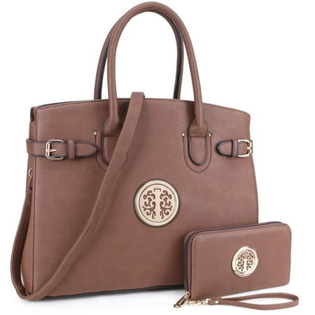 - Dasein Emblem and Side Buckle Deco Satchel and with Matching Wallet