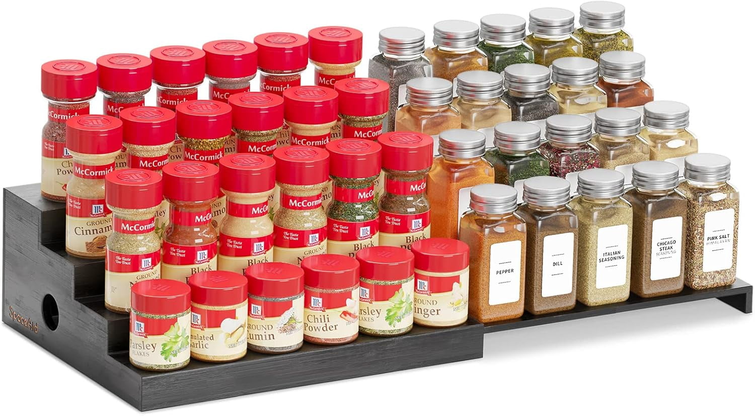 SpaceAid Expandable Spice Rack Organizer for Cabinet, Bamboo, 4 Tier, Black