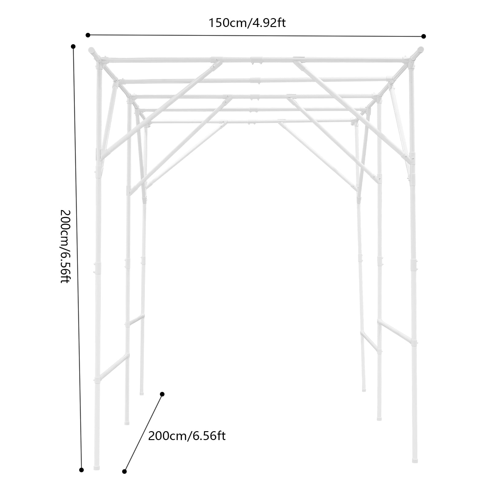 White Steel Tube 2x1.5x2m Courtyard Climbing Frame Stabilized Grape Trellis Plant Support Gardening Support
