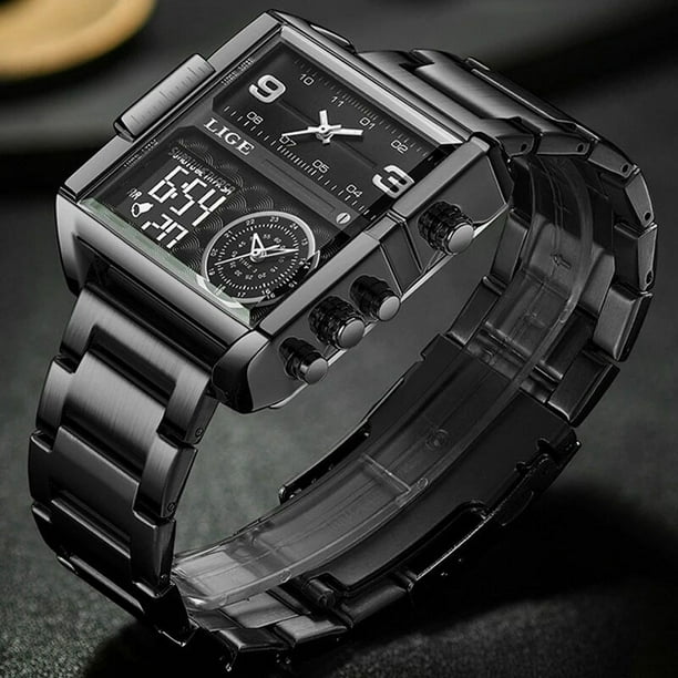 Reloj LIGE Reloj de Lujo a Prueba de Agua con Pantalla Dual para Hombres Negro S Walmart en linea