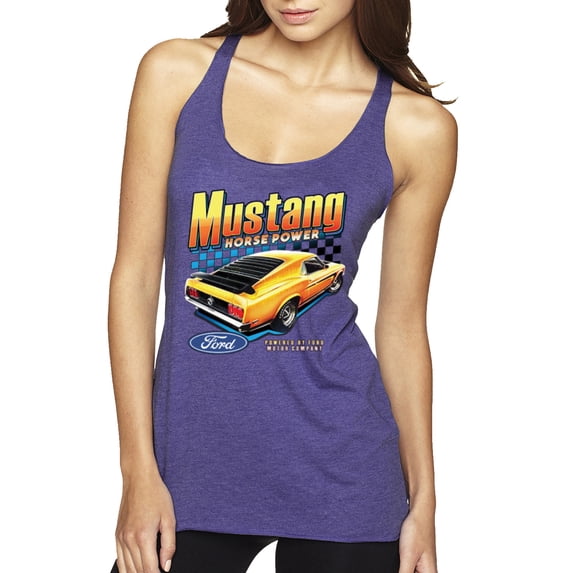 Wild Bobby Ford Yellow Mustang Horsepower Cars and Trucks Women Tri-Blend Racerback Tank Top, Purple Rush, Large
