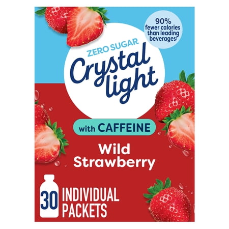 Crystal Light Drink Mix with Caffeine, 30 Packets, for Convenient On-the-Go Flavorful Hydration, Wild Strawberry Artificially Flavored Zero Sugar, 3.3 oz