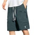 thumbnail image 2 of Mens Shorts Solid Color Training Elastic Waist Zipper Pocket Bermuda Shorts Green L, 2 of 5