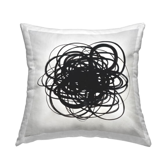 Stupell Industries Modern Black Chaotic Scribble Square Decorative Printed Throw Pillow, 18 x 18