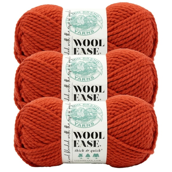 Lion Brand Yarn Wool-Ease Thick & Quick Spicy Super Bulky Acrylic, Wool Yarn 3 Pack
