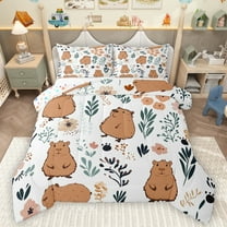 Homewish Cute Cartoon Capybara Bedding Comforter Set,Country Farmhouse Lodge Twin Comforter Sets,Brown White Bedding Set For Boys Kids,Ultra Soft Home Decor Reversible,2 Pieces