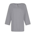 thumbnail image 5 of DENGDENG Three Quarter Sleeve Tops for Women Plus Size Casual Summer Tshirts Elbow Sleeve Round Neck Button Down Tunics Boho Three Quarter Length Shirts Fashion 2025 Pullover Gray XL, 5 of 5