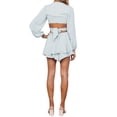 thumbnail image 4 of Yuemengxuan Ladies Solid Color Short Jumpsuit Ruffled Hem Deep V-neck Lantern Sleeve Romper, 4 of 5
