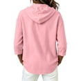 thumbnail image 4 of Miqool Cotton Linen Hoodies for Women Button Down Short Sleeve Collared Drawstring Flowy Tops Beach Vacation Outfits, 4 of 6