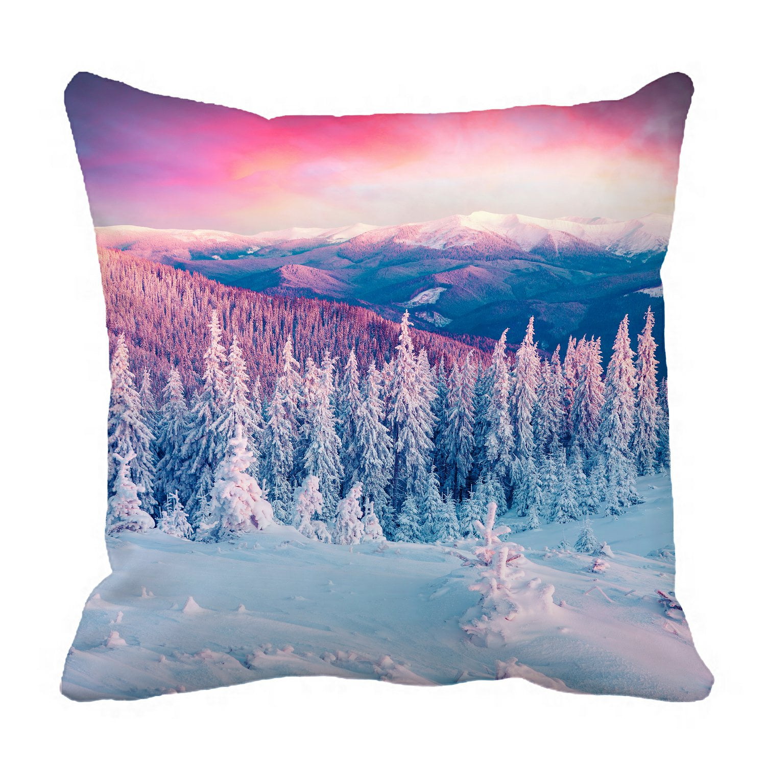 PHFZK Colorful Winter Scene Pillow Case, Carpathian Mountains and Snowy