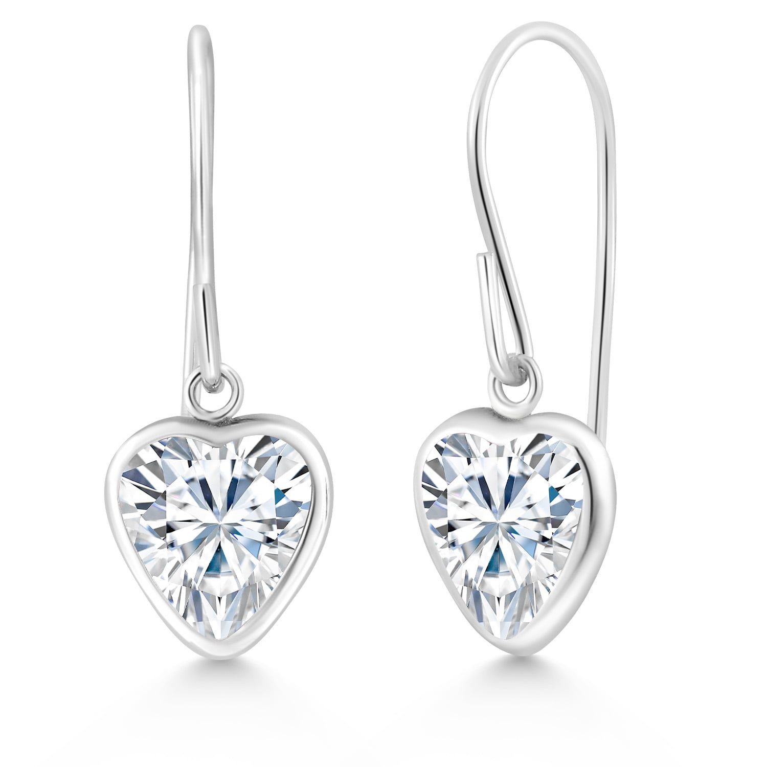 Gem Stone King 925 Sterling Silver White Moissanite French Wire Dangle Hook Earrings for Women (1.60 Cttw, Gemstone Birthstone, Heart Shape 6MM)