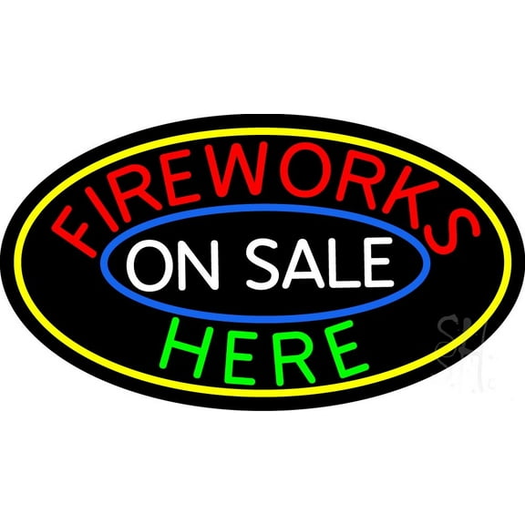Fireworks On Sale Here LED Neon Sign 20 x 37 - inches, Clear Edge Cut Acrylic Backing, with Dimmer - Bright and Premium built indoor LED Neon Sign for special occasion decor.