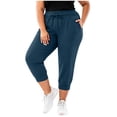 thumbnail image 5 of CYRBOKO Women's Plus Size Active Capris, Drawstring Relaxed Fit Elastic Waist Stretchy Summer Capri Pants with Pockets Navy Size 4XL, 5 of 7