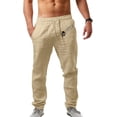thumbnail image 2 of Pantalones casuales de lino para hombre, color liso, estampado de árbol, ligeros, sueltos, elásticos, con cordón, para verano, playa, yoga 078-caqui XL 078-caqui XL Xishao ropa, 2 of 2