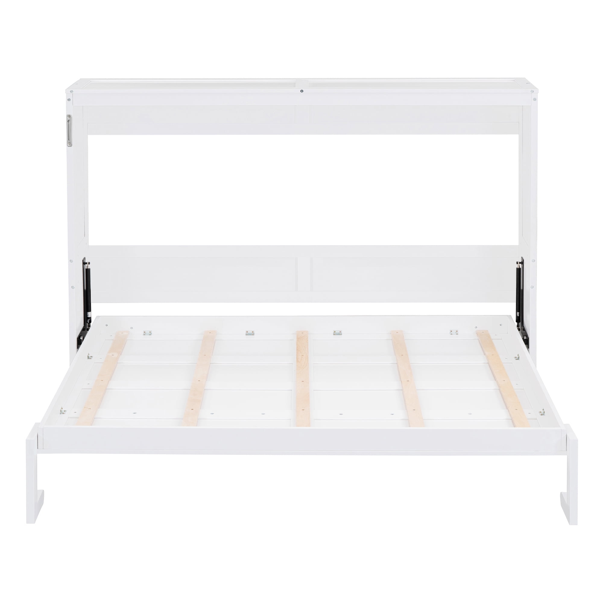 Mintazer Queen Size Murphy Bed, Modern Foldable Wall Bed with Storage Shelf for Bedroom Apartment Guest Room, White