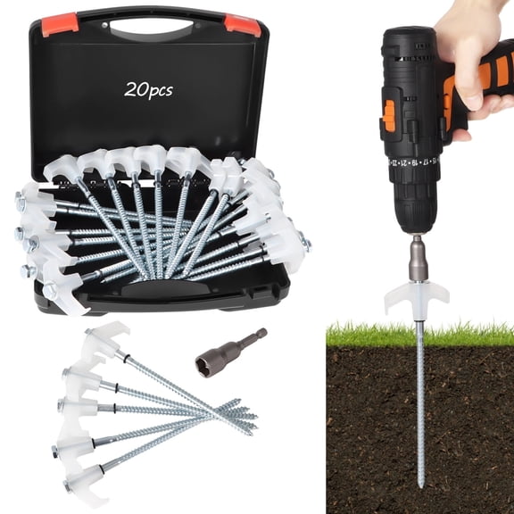 20 Pcs 8" Metal Tent Stakes, Heavy Duty Metal Tent Nails, Glow in The Dark Tent Stakes, Drillable Screw in Ground Spikes with Hexagon Head Drive & Storage Case for Camping