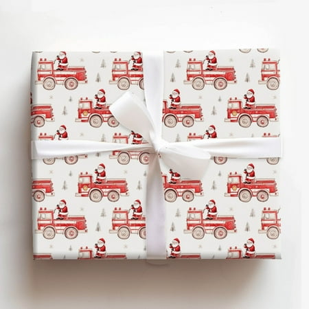 Santa Claus on Fire Truck Christmas Gift Wrapping Paper