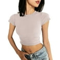 thumbnail image 2 of outfmvch crop tops for women casual solid color tank short sleeve crop t-shirt womens tops crop tops Z Beige M, 2 of 4