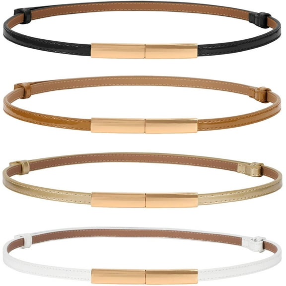 4 Pack Women Skinny Leather Belt Adjustable Fashion Dress Belt Thin Waist Belts For Ladies Girls