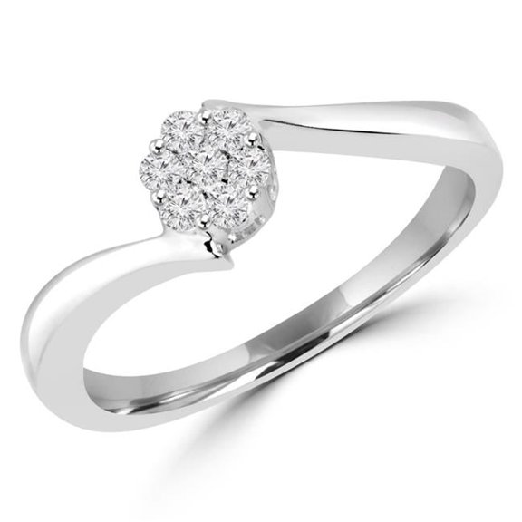 MDR130037-7.5 0.125 CTW Diamond Bypass Flower Cluster Promise Ring in 14K White Gold - Size 7.5
