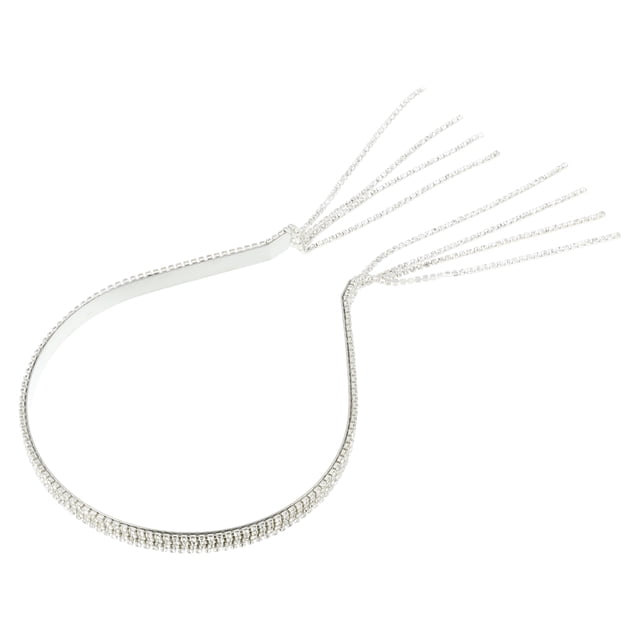 1 Pc Diadema de Moda con Borlas de Rhinestone de Cuatro Filas para Mujeres y Niñas en Tono Plateado