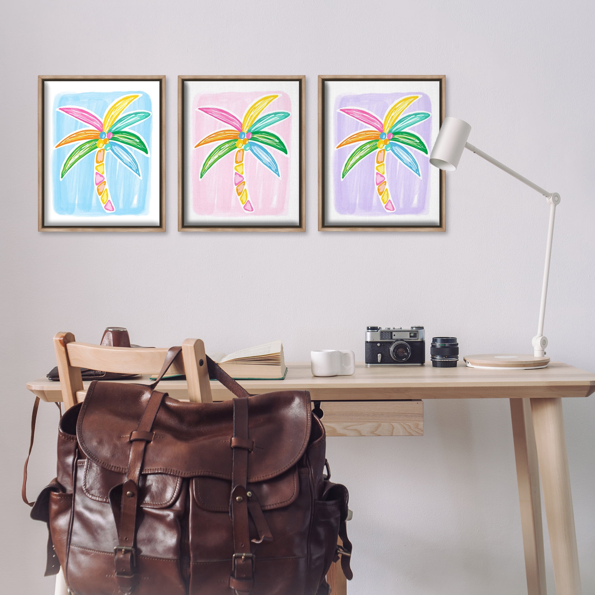 Stupell Industries Fun Summer Palms Plants & Flowers Painting Brown Floater Framed Canvas Art Print Wall Art, 17 x 21, Set of 3