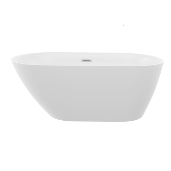 JERFIT 59 Inch Glossy White Freestanding Acrylic Soaking Bathtub with High Backrest & Pop-Up Drain