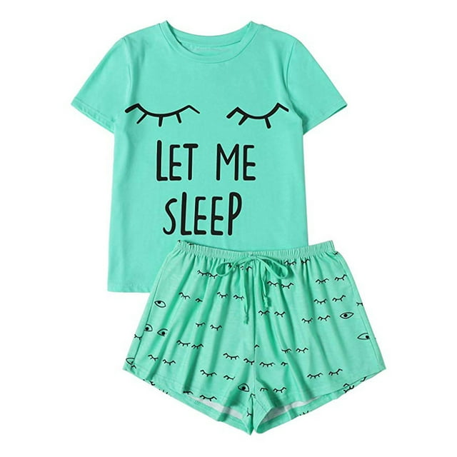 KIHOUT Pyjama Femme Short Décontracté Manches Courtes T-Shirt Imprimé Ensemble de Nuit