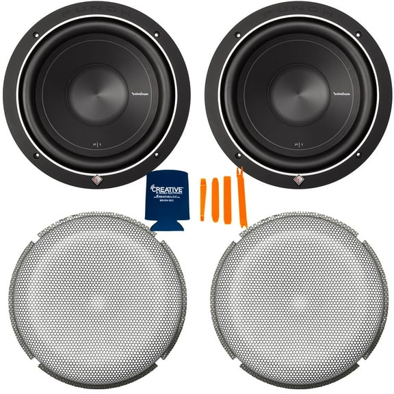 Rockford Fosgate 2 P1S4-10 Punch P1 10" 4-Ohm Subwoofers and 2 P1G-10 Stamped Grille Insert