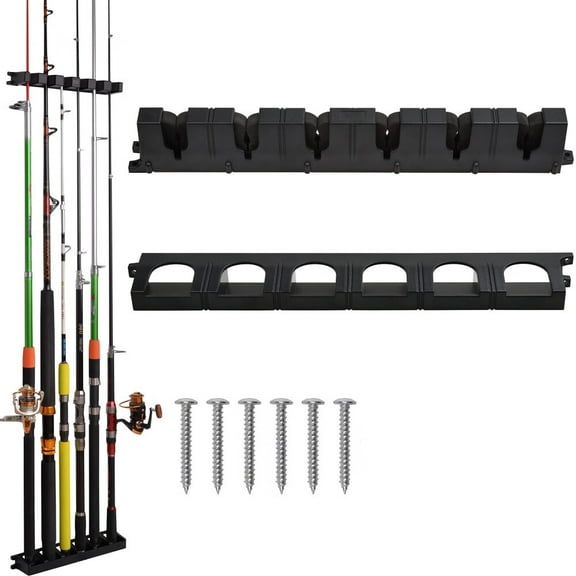 Vertical Fishing Rod Rack,Wall Mounted Fishing Pole Rod Holder Fishing Pole Storage Organizer 6 Rod Wall Rack for Garage Car