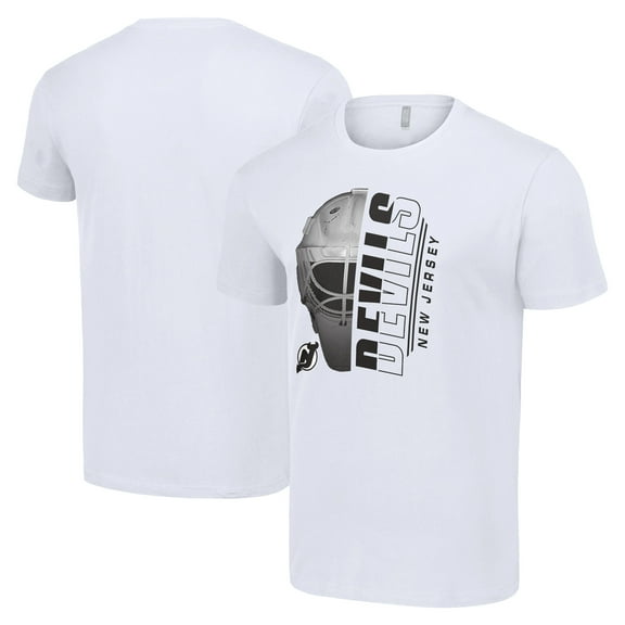 Men's Starter White New Jersey Devils Half Helmet Logo T-Shirt