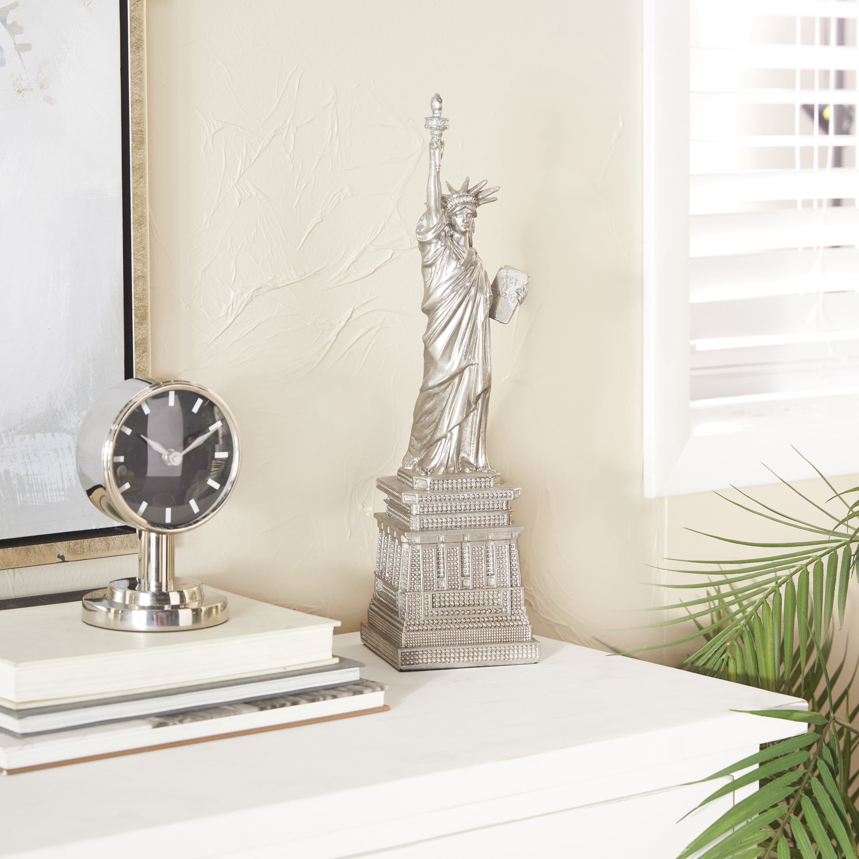 5" x 17" Silver Polystone Statue of Liberty Sculpture, by DecMode