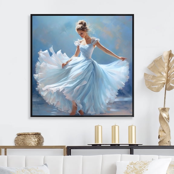 Designart "Radiant Blue Ballet Performance I" Dance Floater Framed Canvas Wall Art