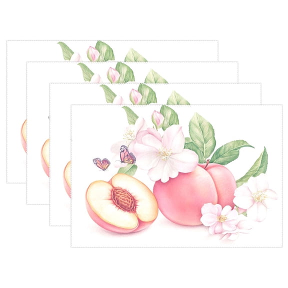 Ryvnso Placemats Set of 4 Peach Flowers Dining Mats Heat-Resistant Non-Slip Washable Table Mat