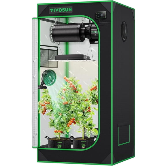 VIVOSUN S224 2x2 Grow Tent, 24"x24"x48" High Reflective Mylar with Observation Window and Floor Tray for Hydroponics Indoor Plant for VS1000