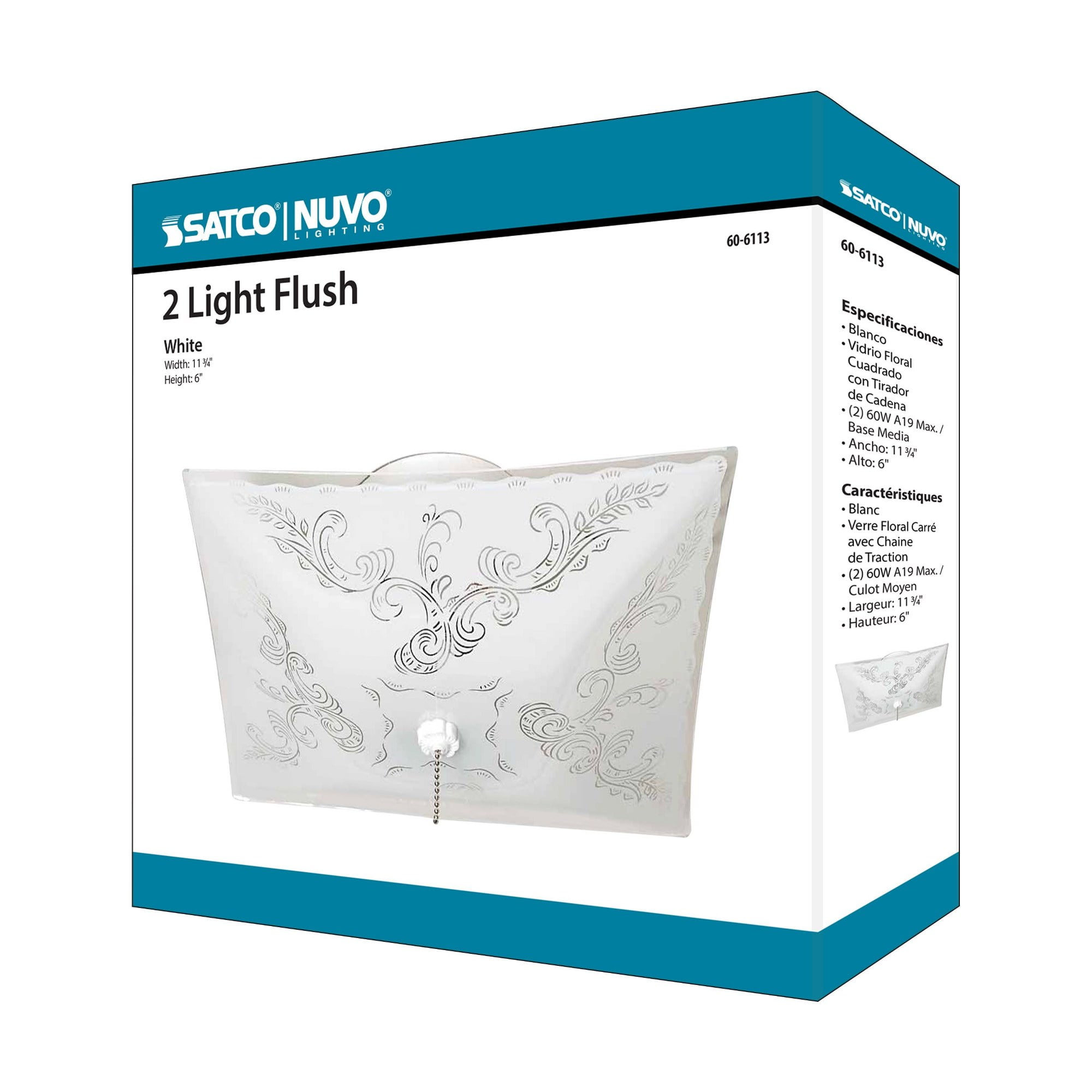 60/6113-Nuvo Lighting-2 Light Square Flush Mount with Pull Chain-11.75 Inches Wide by 4.75 Inches High