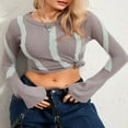 thumbnail image 3 of Women‘s Casual Long Sleeve Knit Tops Ripped Patchwork Crewneck Sweaters Knit Plain Tunic Tops Basic Pullover, 3 of 7