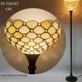 thumbnail image 2 of Tiffany Style Floor Lamp Torchiere Up Lighting W12H66 Inch Amber Stained Glass Crystal Bead Lampshade Antique Standing Iron Base 1E26 Foot Switch S005 Living Room Home Office Decoration, 2 of 7