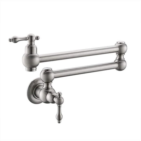 ANGELES HOME Wall Mounted Pot Filler Faucet, Solid Brass Faucets for Kitchen Commercial Use, Folding Stretchable Kitchen Faucet with 2 Handles, Double Joint Swing Arm, Brushed Nickel