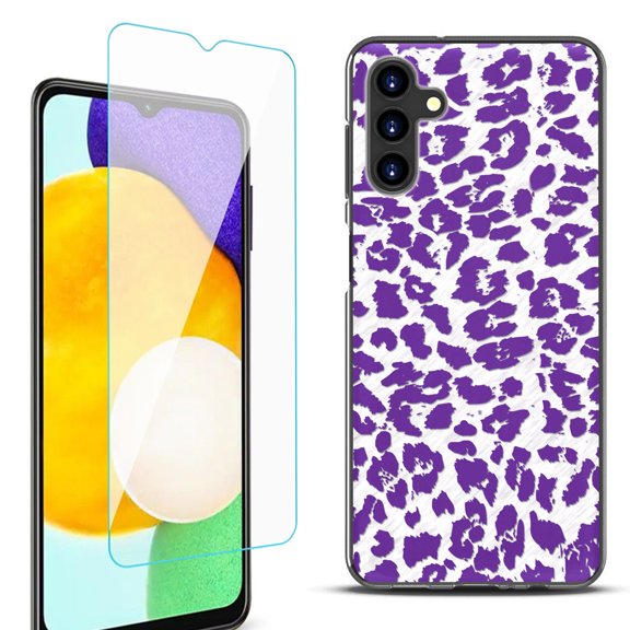 Slim-Fit Protective Fashion Phone Case (Black) for Samsung Galaxy A13 5G, with Tempered Glass Screen Protector, by OneToughShield ® - Cheetah Purple