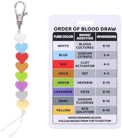 Order of Blood Draw Beads with Reference Card, Order of Blood Draw Vertical Badge Card Badge Reel Accessories Phlebotomy Essentials for Work or School RN Nurse Student Practitioner Grad Gift
