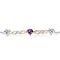 thumbnail image 2 of Gem Stone King 925 Silver and 10K Yellow Gold Lab Grown Diamond and Purple Amethyst Bracelet for Women | 1.33 Cttw | Gemstone April Birthstone | Heart Shape 5MM | Fully Adjustable 9 inch, 2 of 3