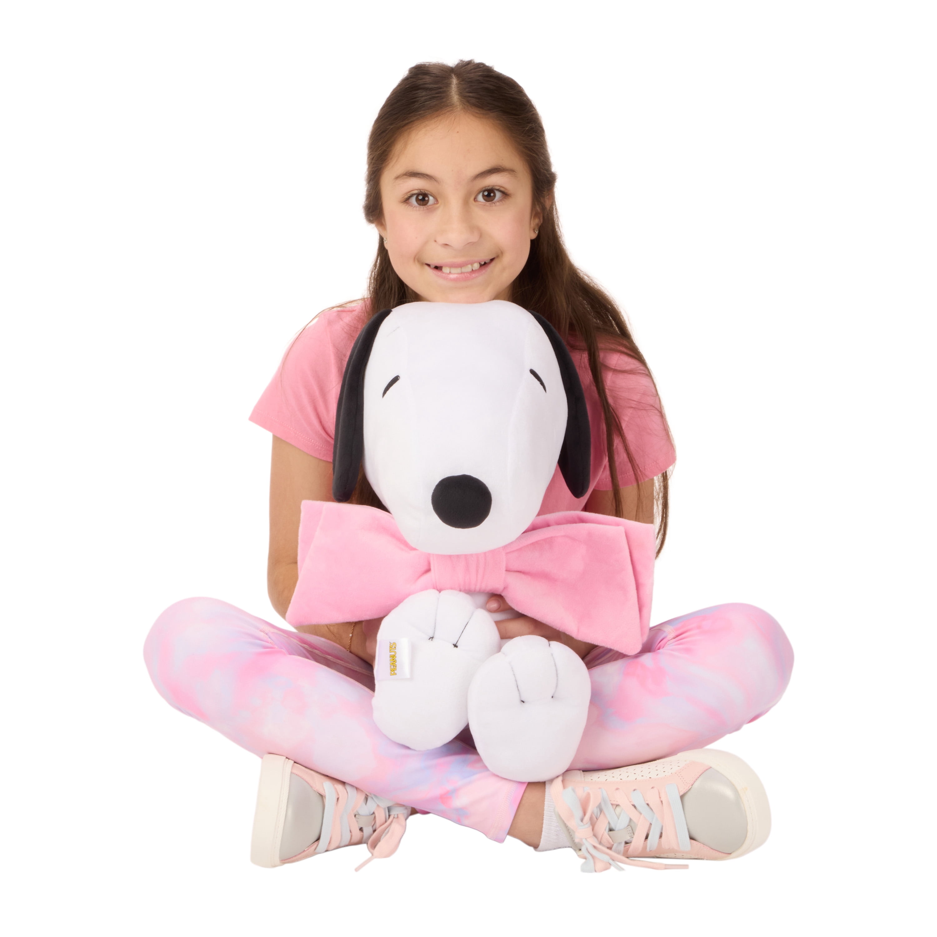 Peanuts Snoopy Kids Pink Bow Bedding Plush Cuddle and Decorative Pillow Buddy, Sanrio